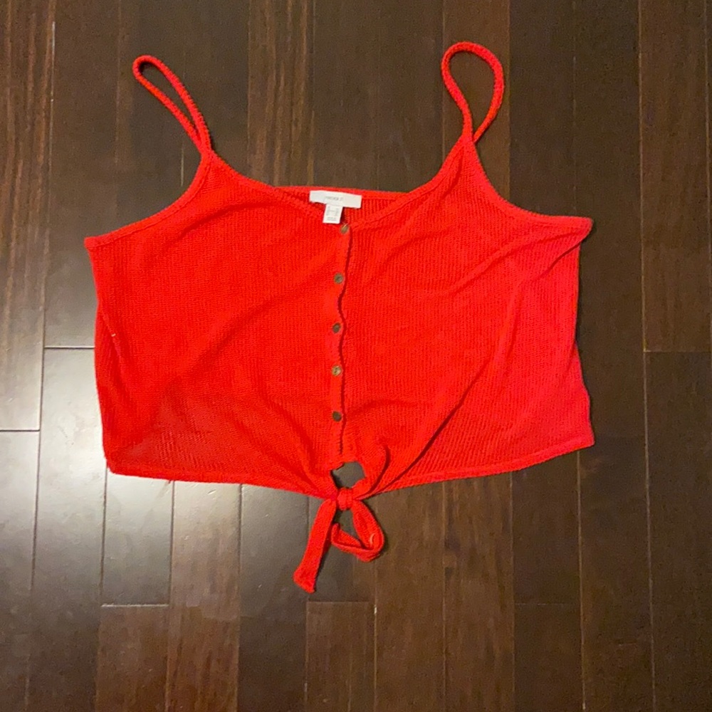 Summary red buttoned up crochet crop top